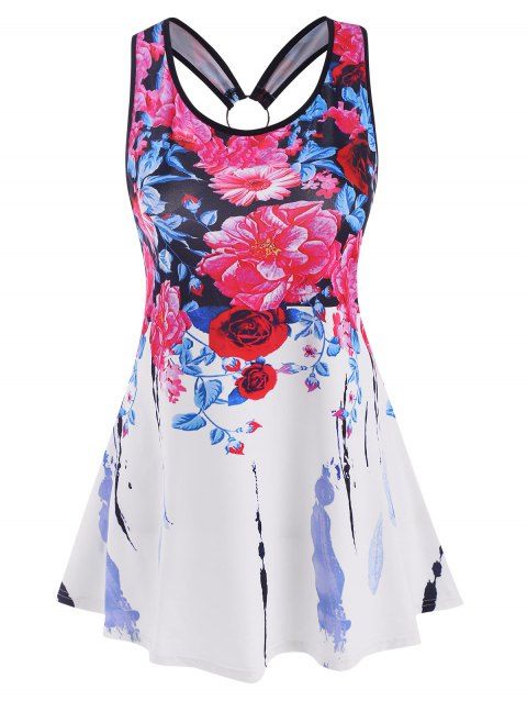Y-back Ring Floral Tank Top