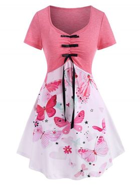 Flower Butterfly Heart Print Bowknot Ruched T Shirt
