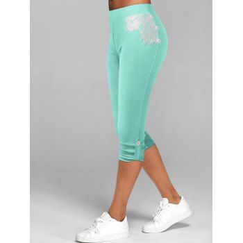 

Lace Insert Button Tab Capri Leggings, Green
