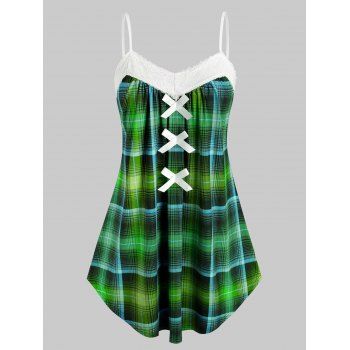 

Plus Size Checkered Pattern Cami Tank Top, Deep green