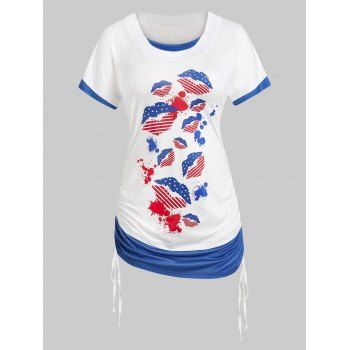 

Plus Size Lip Print Cinched Patriotic Tee, White