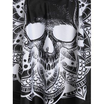 Gothic Swimsuit Skull Flower Print Crisscross Tummy Control Tankini Swimwear