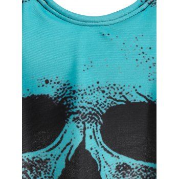 Gothic Swimsuit Skull Flower Print Crisscross Tummy Control Tankini Swimwear
