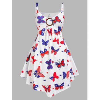 

Plus Size Patriotic Butterfly Print Dress, White