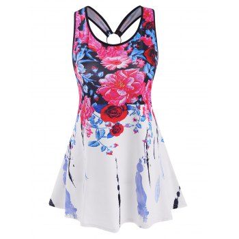 

Y-back Ring Floral Tank Top, Multicolor