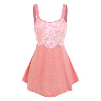 

Lace Insert Bowknots Tank Top, Light pink