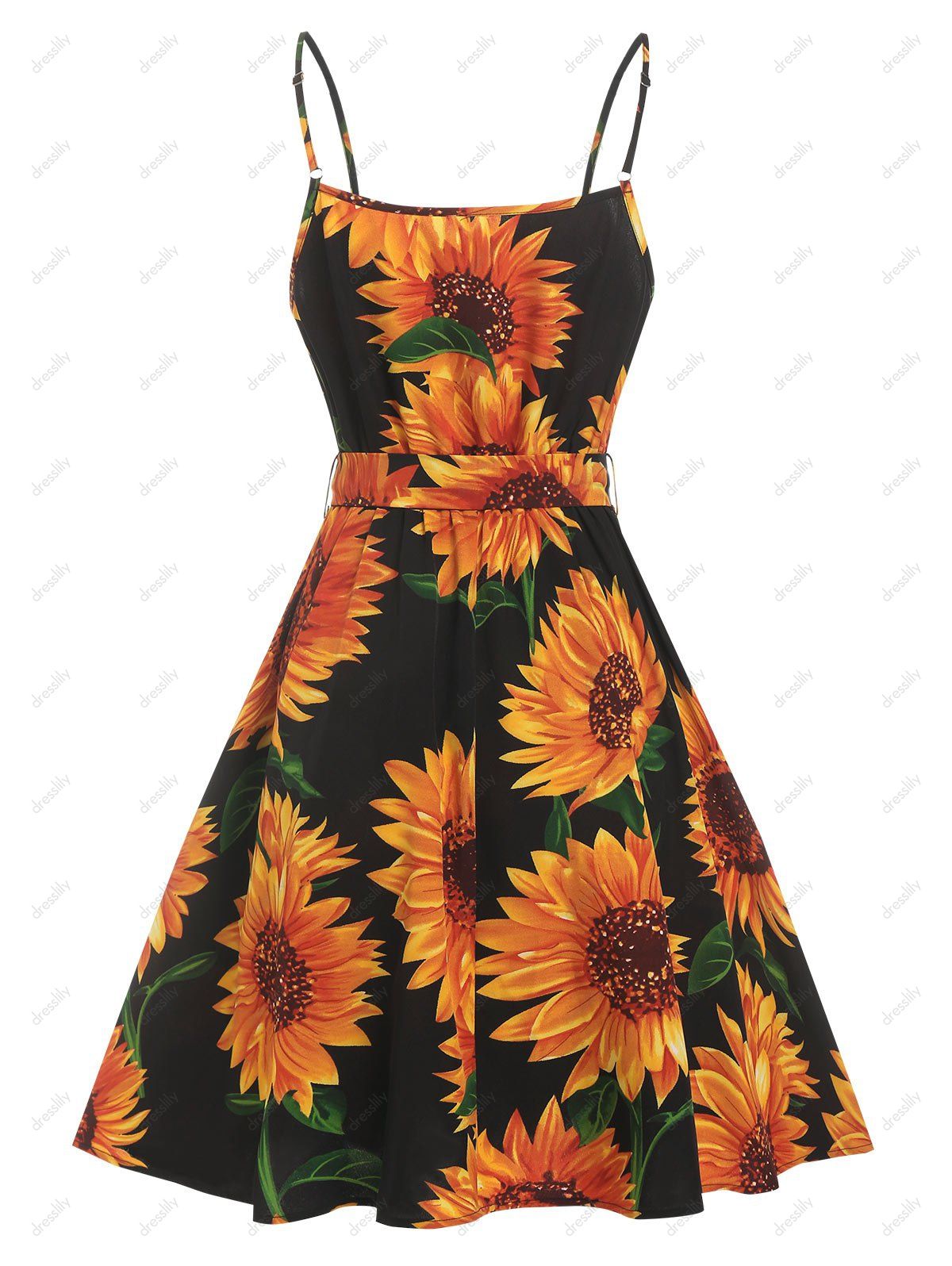 [36% OFF] 2021 Sunflower Print Mini Cami Sundress In BLACK | DressLily