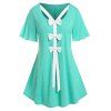 T-shirt à Ourlet Courbe de Grande Taille à Manches Bouffantes avec Nœud Papillon - Vert clair 3X | US 22-24