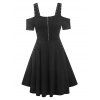 Robe à Epaule Dénudée à Demi-Zip avec Œillet - Noir L
