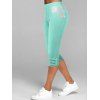 Legging Capri avec Bouton en Dentelle Insérée - Vert XL