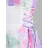 Tie Dye Print Lace-up High Low Dress - multicolor L