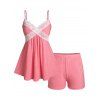 Ensemble de Haut à Bretelle en Dentelle Insérée de Grande Taille et de Short - Rose clair 2X