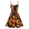 Mini Robe d'Eté à Bretelle à Imprimé Tournesol en Ligne A - Noir XXL
