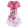 T-shirt à Imprimé Papillon Cœur Fleur à Volants - Rose clair L
