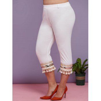 Women Plus Size Tassels Sparkling Sequin Capri Pants Clothing Online 1x White