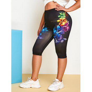 

Plus Size Butterfly Flower Print Crop Leggings, Black