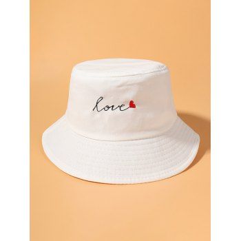 

Letter Heart Embroidered Bucket Hat, White