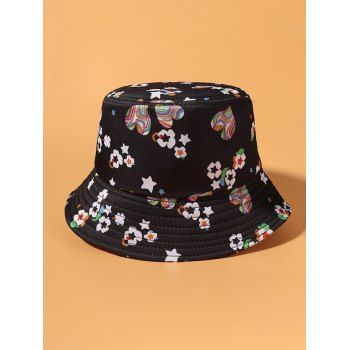 Flower Heart Star Print Bucket Hat