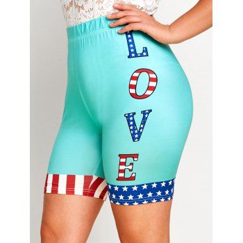 

Plus Size American Flag High Rise Short Leggings, Light green