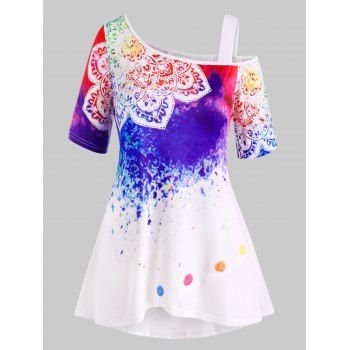 

Splatter Paint Printed Open Shoulder Plus Size Top, White