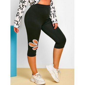 

Plus Size Flower Cutout Crop Leggings, Black