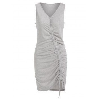 

V Neck Cinched Asymmetrical Dress, Light gray