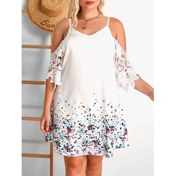 

Plus Size Crochet Applique Floral Open Shoulder Dress, White