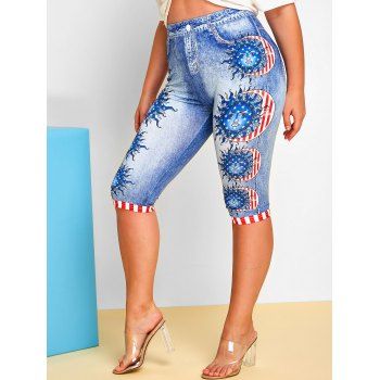 

Plus Size American Flag Print Capri Jeggings, Blue