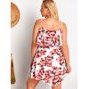 Plus Size Flower Print Ruffle Sleeveless Dress - RED 4X