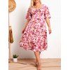 Robe Volantée à Imprimé Florale à Taille Empire de Grande Taille - Rose clair 5X