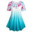 Plus Size Floral Print Ombre Color Tee - LIGHT BLUE 4X