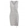 Robe Asymétrique Plissée à Col V - Gris Clair XXL