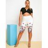 Plus Size Flower Butterfly Print High Waisted Leggings - WHITE 5X