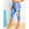 Plus Size Star 3D Jean Print Cropped Jeggings - BLUE 5X