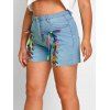 Lace Up Front Raw Hem Plus Size Denim Shorts - LIGHT BLUE 5XL