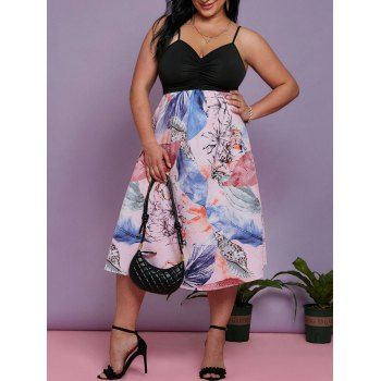 

Plus Size Floral Print Ruched Midi Dress, Multicolor