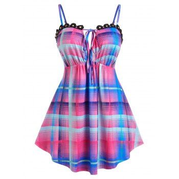 

Plus Size Plaid Floral Applique Skirted Cami Top, Multicolor