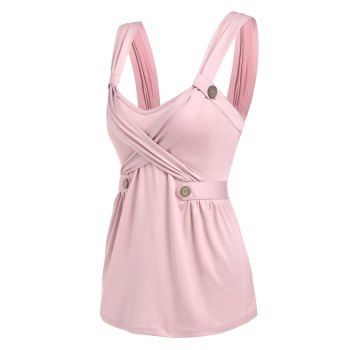 

Button Detail Ruched Crossover Tank Top, Light pink