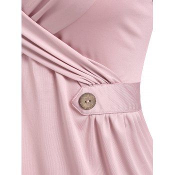 Button Detail Ruched Crossover Tank Top