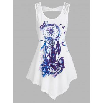 

Cutout Dreamcatcher Print Asymmetric Tank Top, White