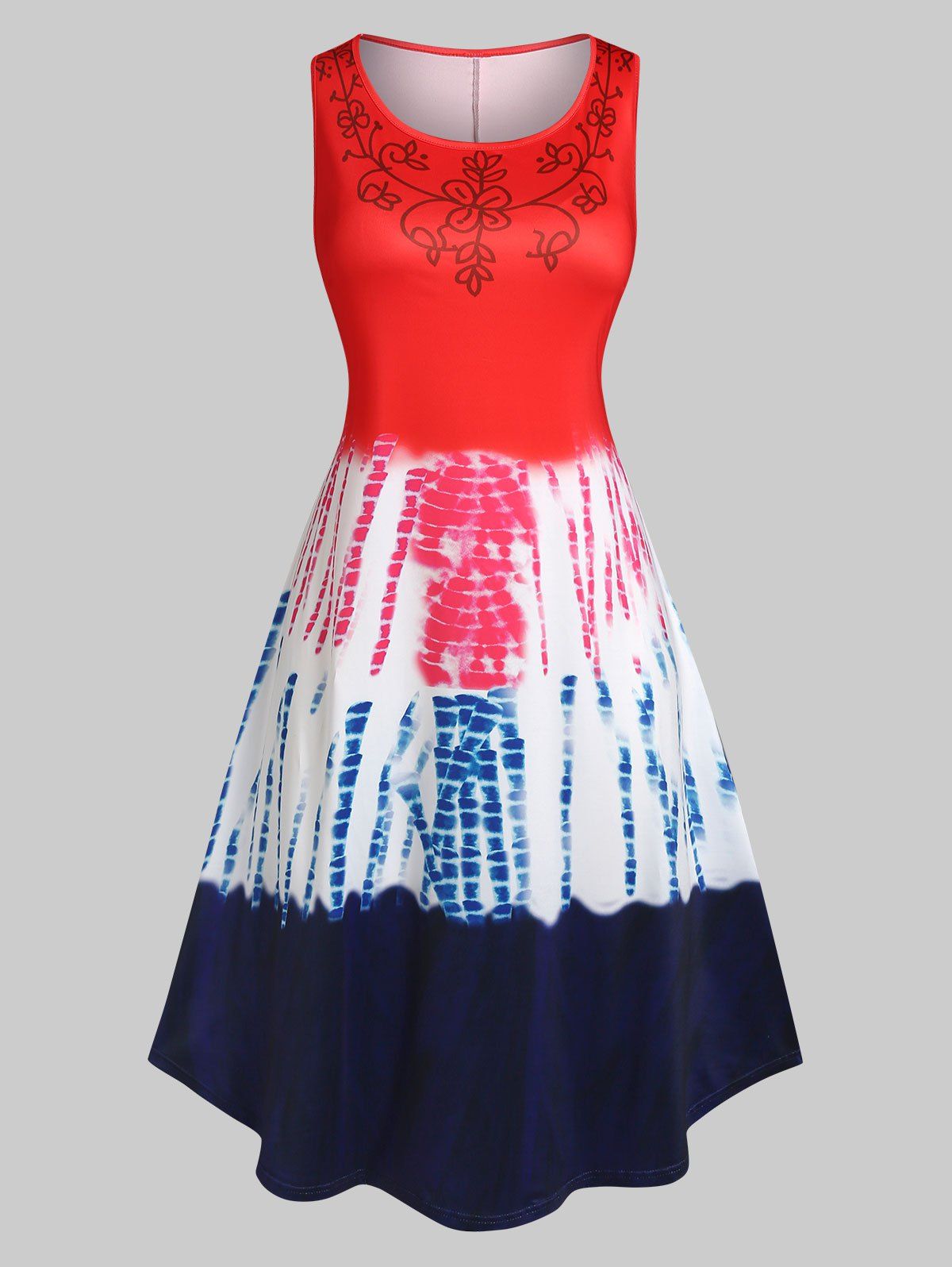 Plus Size Sleeveless Tie Dye Ombre Midi Dress - RED 3X