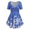 T-shirt Fleuri Papillon Bague en O de Grande Taille - Bleu 3X