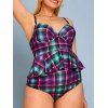 Maillot de Bain Tankini Péplum à Carreaux avec Armature de Grande Taille - Pourpre 5X