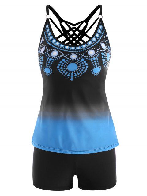 Ombre Polka Dot Strappy Tankini Swimwear