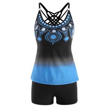 

Ombre Polka Dot Strappy Tankini Swimwear, Light blue