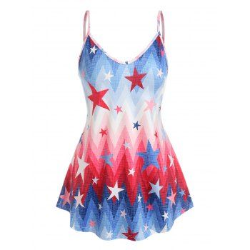

Plus Size Stars Print Ombre Color Zigzag Tank Top, Multicolor