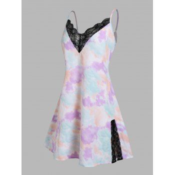 

Plus Size Tie Dye Lace Insert Cami Sleep Dress, Light purple