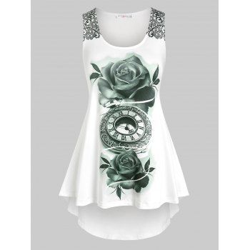 

Plus Size Floral Print High Low Flowy Tank Top, White