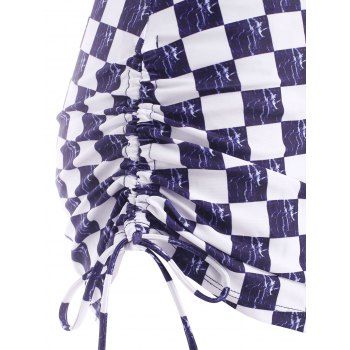 Checkered Crisscross Ruched Cinched Three Piece Tankini Swimwear
