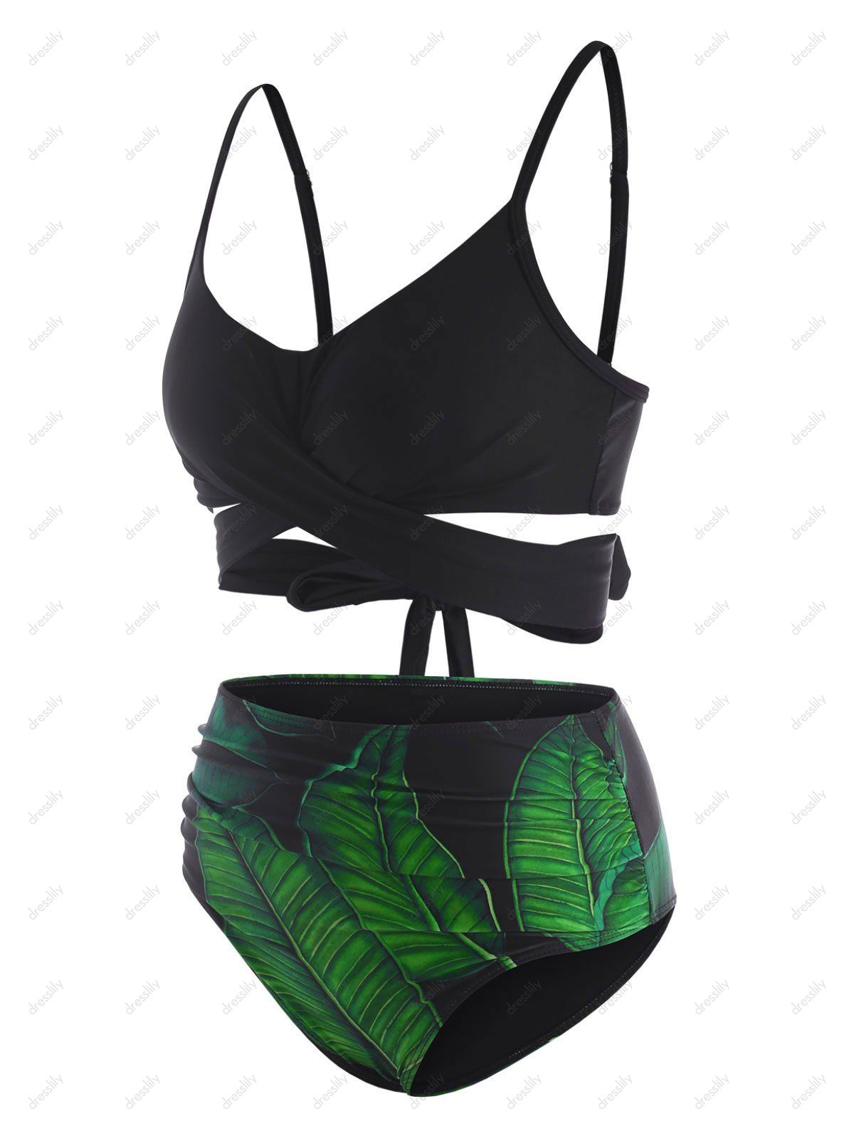 [39% OFF] 2021 Tropical Leaf Criss Cross Tummy Control Bikini Swimwear ...